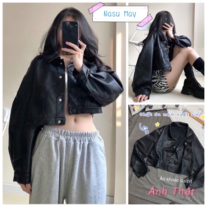 ÁO KHOÁC DA CROPTOP NỮ Form Rộng 🦋 kèm ảnh thật Nasu may 🦋