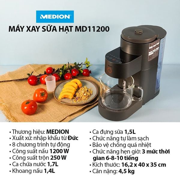 Máy xay sữa hạt Medion MD11200 model mới 2021 dung tích cốc chứa 1.5L [nhập Đức chính hãng]