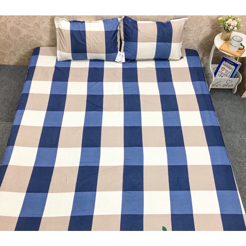 Bộ Ga + 2 Vỏ Gối Mùa Hè 3 Món Cotton Poly ( Mẫu Kẻ )