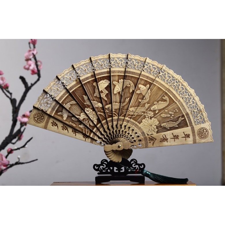 ( order ) Quạt gỗ thơm BẢN ĐẸP cầm tay phong cách cổ trang cosplay trang trí đẹp m02