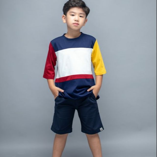 Áo thun phối tay xanh bé trai Harmony2 LK0235 - Lovekids