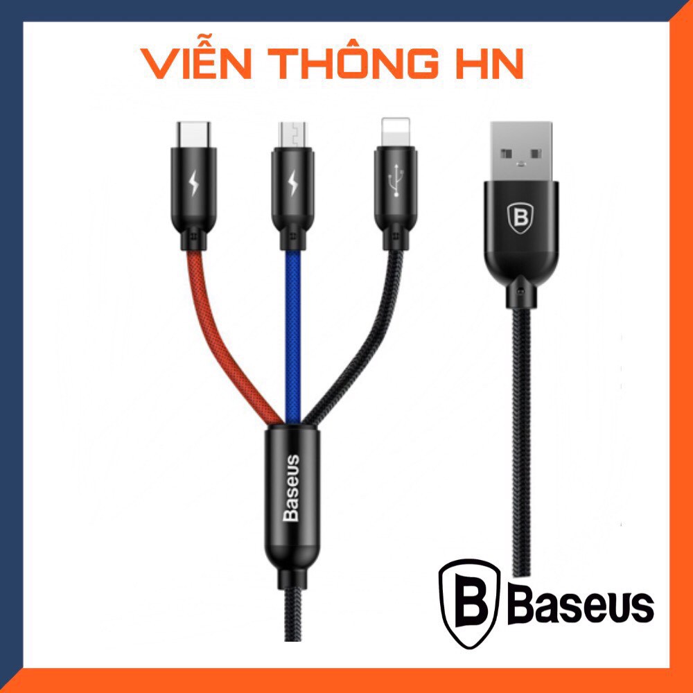 Dây sạc 3 đầu micro type c iphone baseus three primary - cáp sạc 3 in 1 đa năng cho iphone sam sung..vv