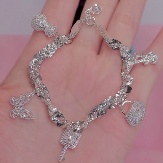 Lắc tay pandora xoắn bư.ớm bạc y nguyên chất