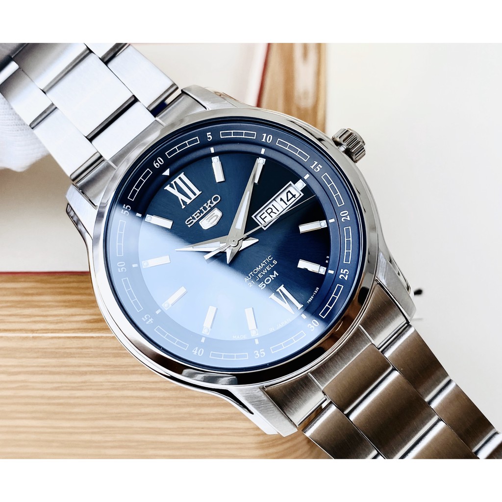 Đồng hồ Nam chính hãng Seiko 5 SNKP17J1 Automatic Size 42mm,Mặt xanh,Lịch thứ ngày-Máy cơ tự động -Dây kim loại cao cấp