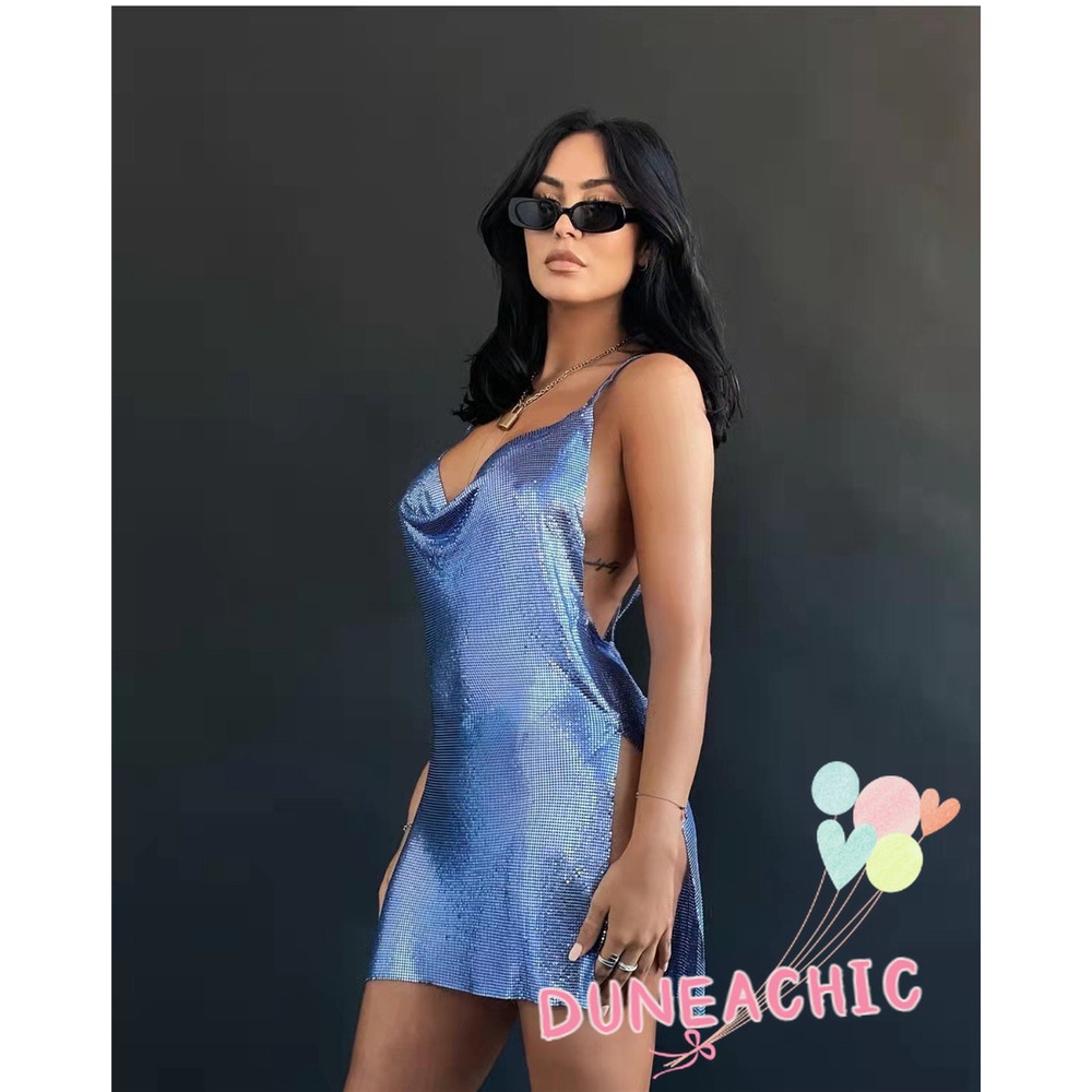 Đầm Xẻ Tà Kim Loại Lấp Lánh Gợi Cảm Cho Nữ