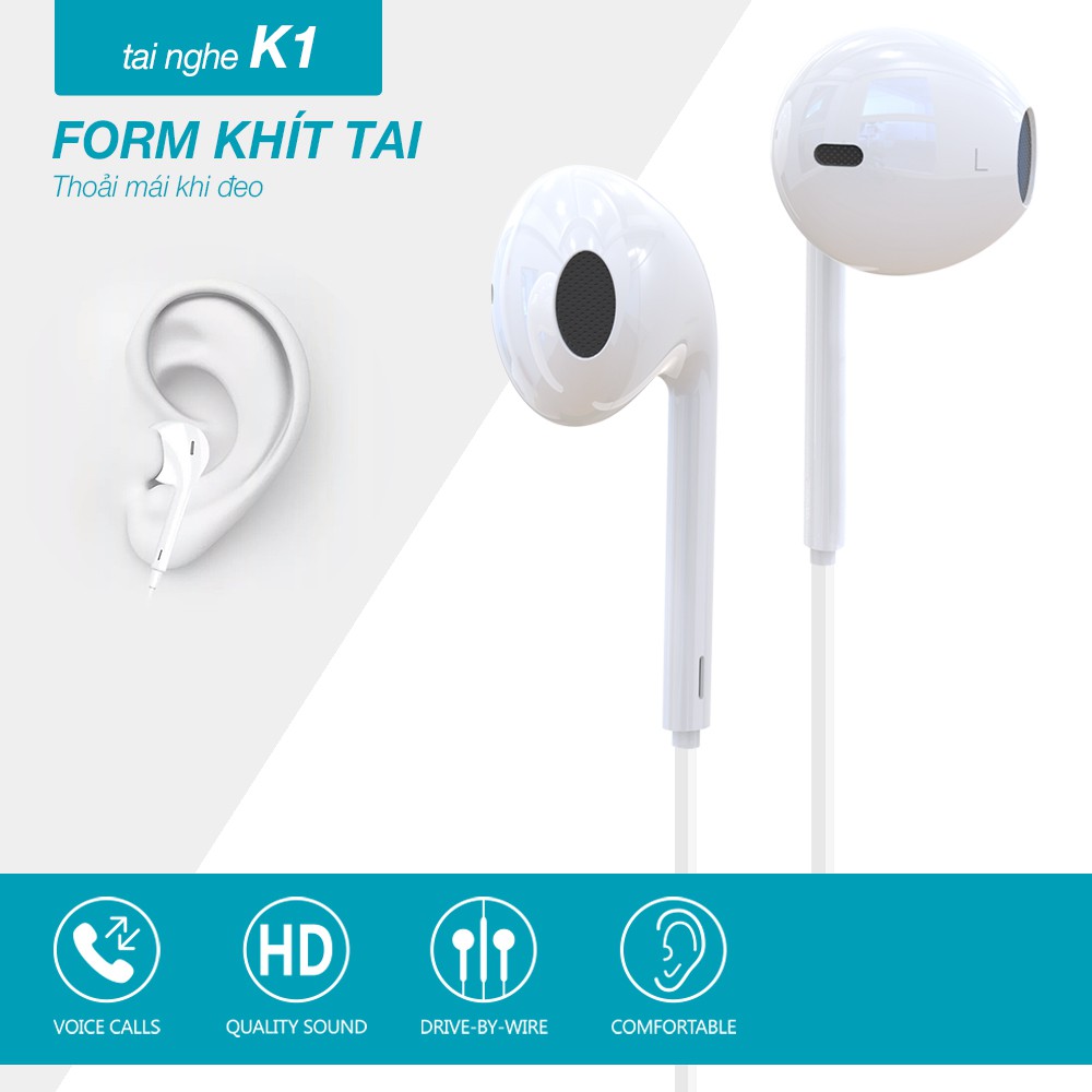 Tai nghe nhét tai in ear jack đầu cấm 3.5, dây dài của tai nghe có dây 120cm, mic đàm thoai BH 12 tháng FENGZHI LIFE K1