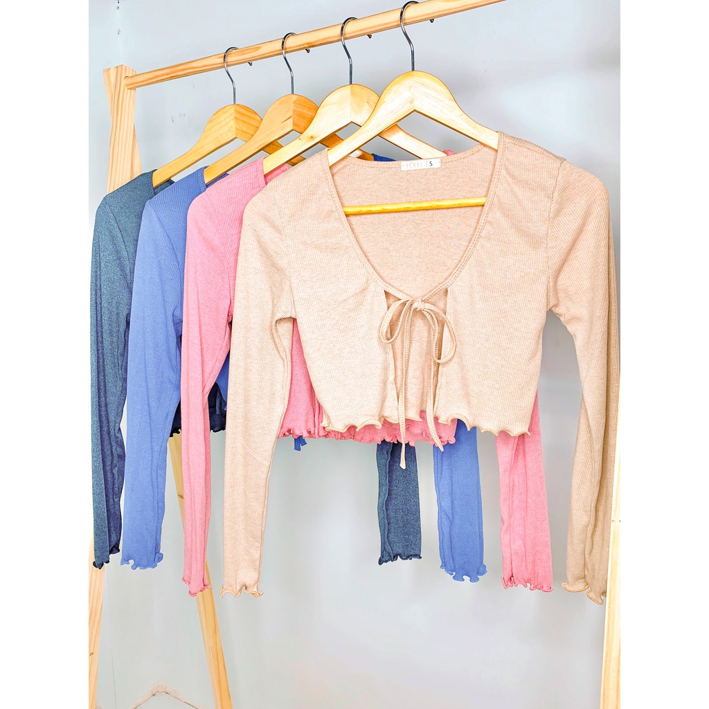 Áo khoác cardigan dáng croptop thắt nơ