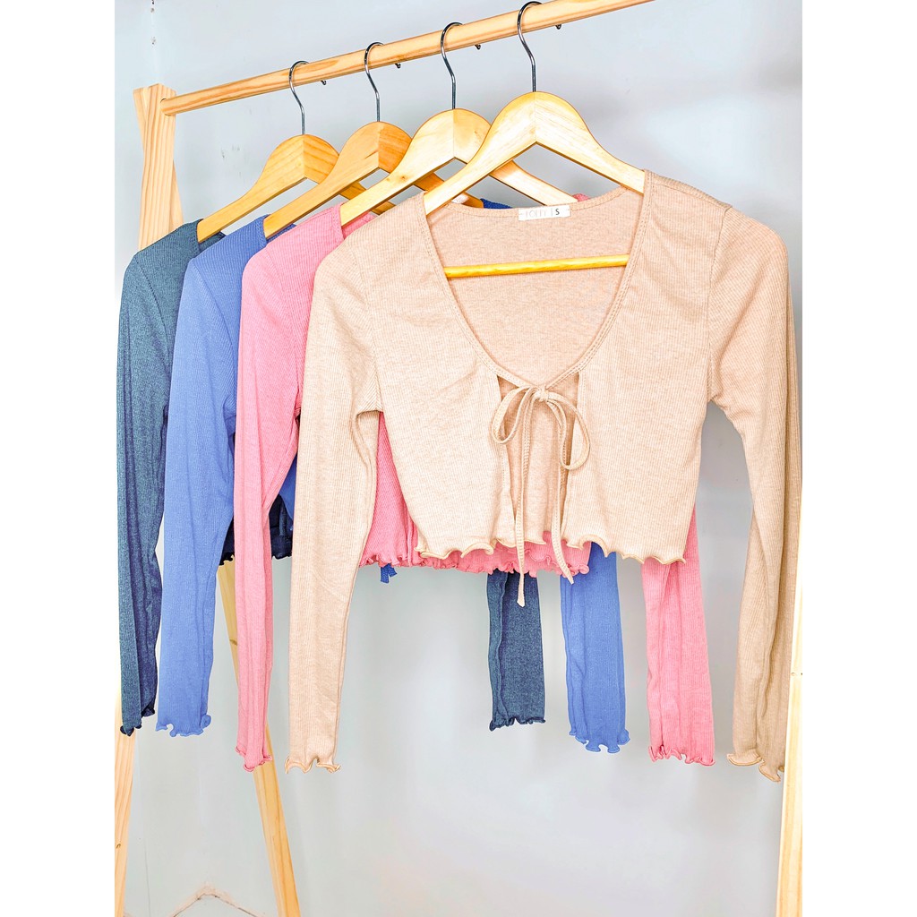 Áo khoác cardigan dáng croptop thắt nơ