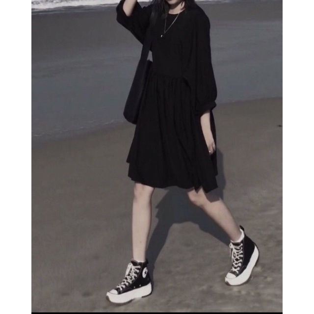 Đầm babydoll phồng cotton hàn dày dặn, thoáng mát