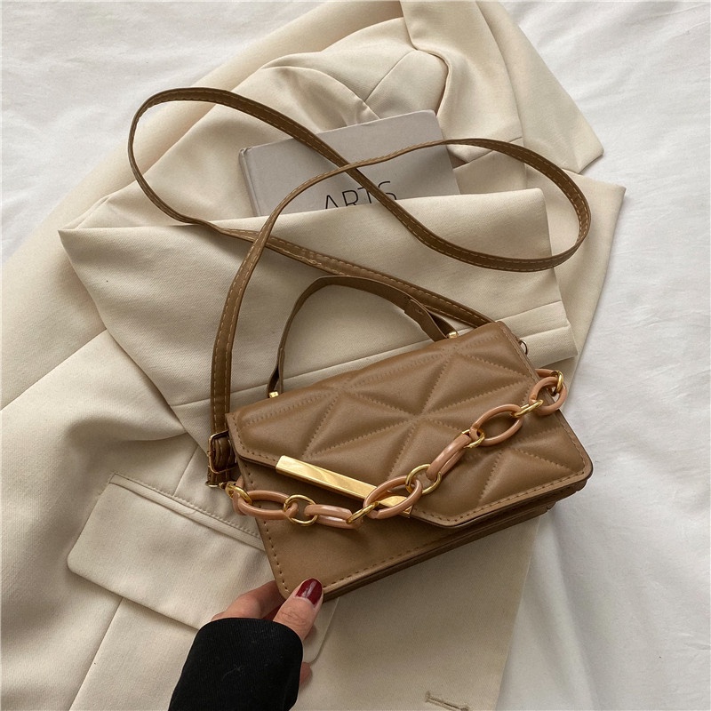 Túi Đeo Chéo Hình Vuông Nhỏ Màu Trơn Phối Dây Xích Thời Trang Phong Cách Phương Tây Cho Nữ 2022