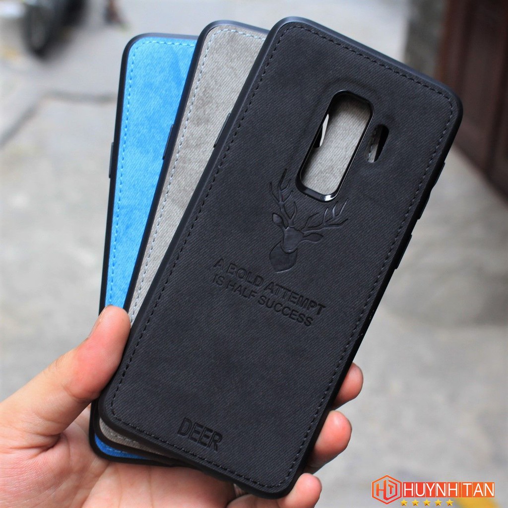Ốp Lưng Samsung S9 PLus Vân Da Khắc Hình Nai Viền Chỉ (Full Màu)