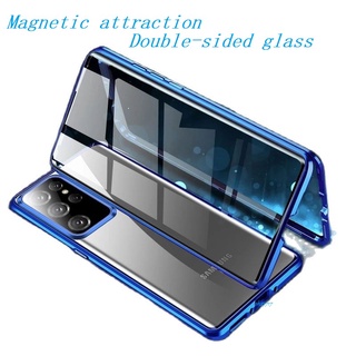 Ốp Điện Thoại Kính Cường Lực Hai Mặt Viền Kim Loại Nam Châm Cho Samsung Galaxy S22 S21 S20 Plus Ultra S21 20 FE