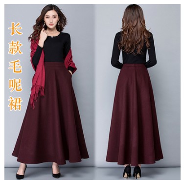 Chân váy dạ dáng dài eo thun