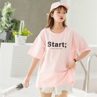 Áo Thun Nữ Màu Hồng Unisex Tay Lỡ In Chữ Start MYROSE169