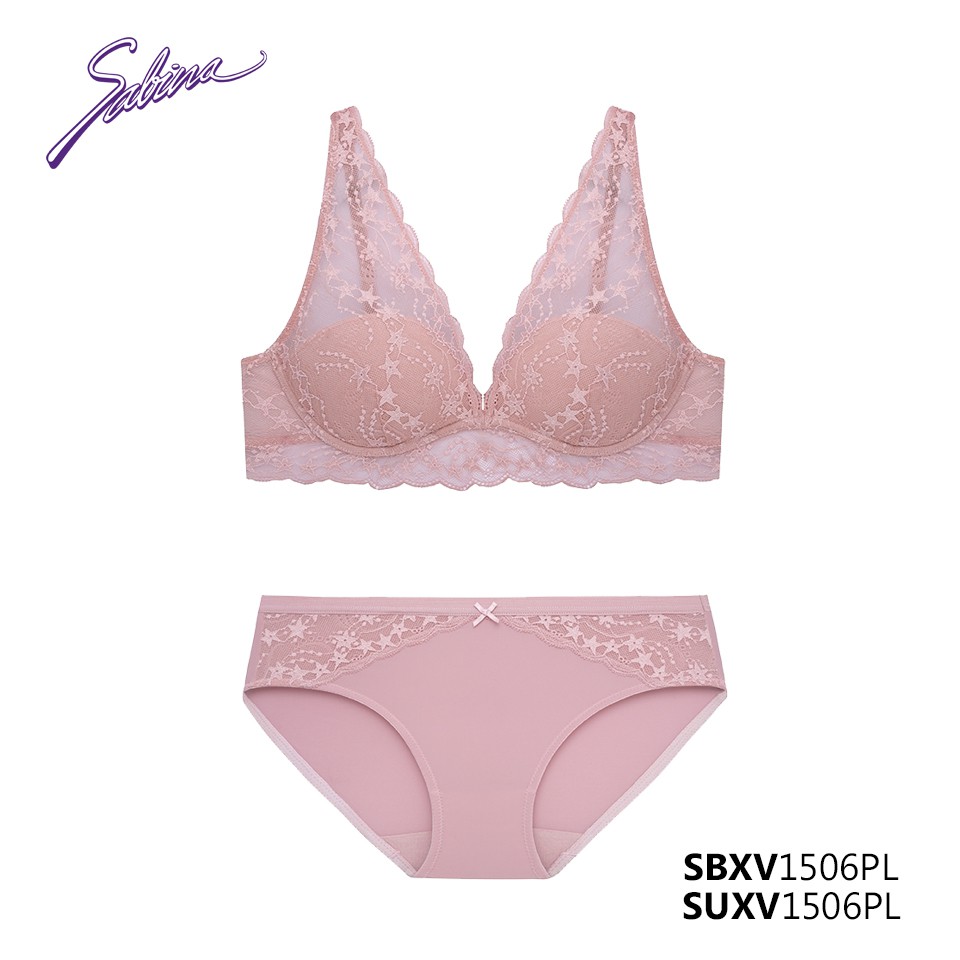 Combo Áo Lót Ren Quyến Rũ Độc Đáo Và Quần Đồng Bộ Màu Hồng Mad Moiselle By Sabina SBXV1506PL+SUXV1506PL
