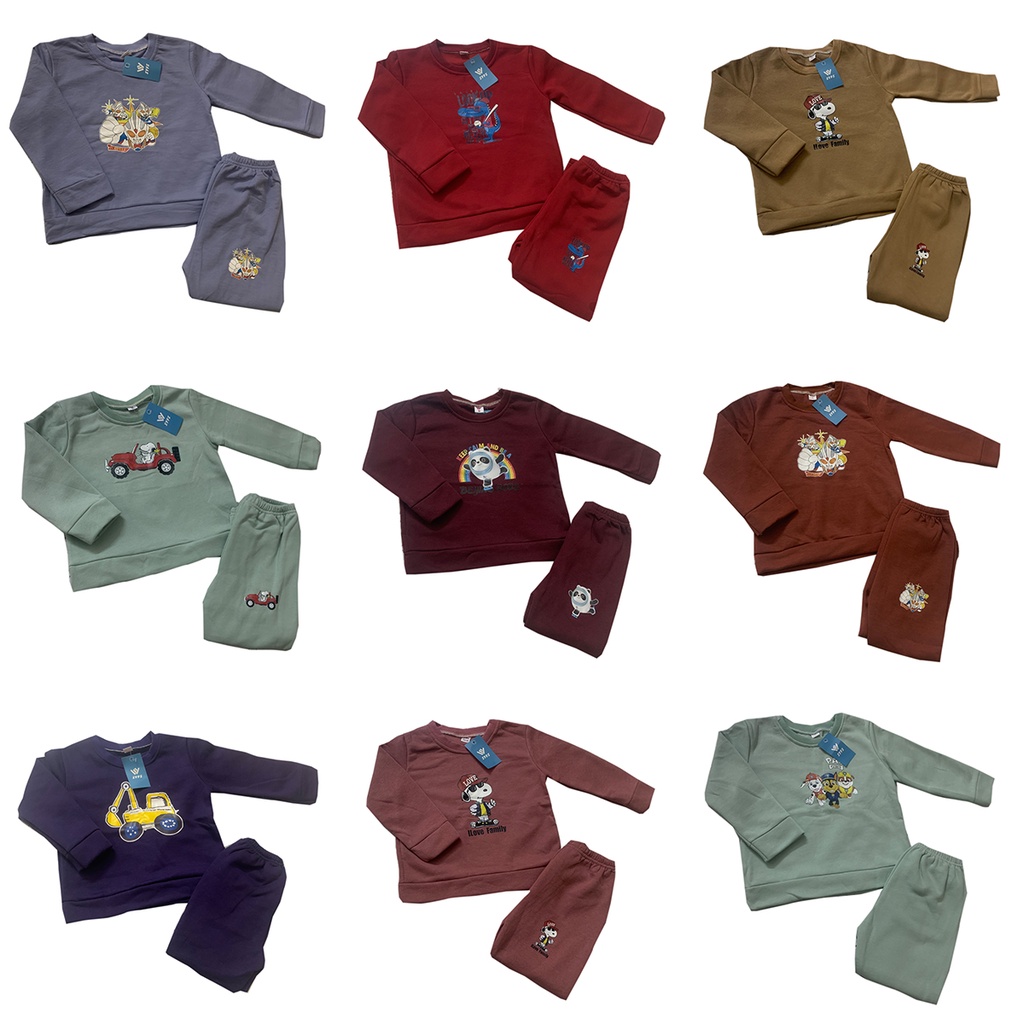 Bộ quần áo trẻ em thu đông dài tay, bộ nỉ lông cho bé hàng xuất khẩu