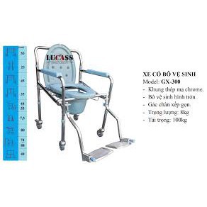 Ghế bô vệ sinh lucass GX300 có bánh xe, có để chân