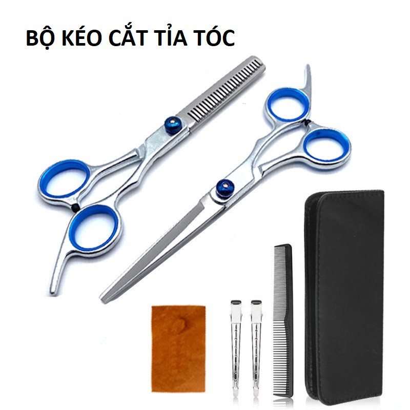 Bộ kéo cắt tóc cao cấp thép không gỉ kèm bộ phụ kiện chuyên dụng, kéo tỉa tóc