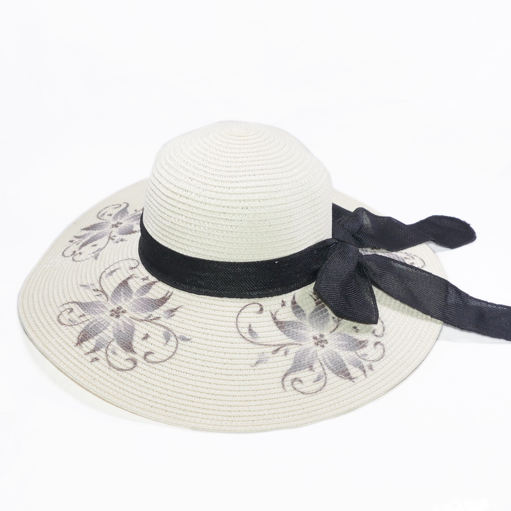 [ FREESHIP ] Mũ cói hoa to và nơ vành rộng 12 cm, vòng đầu 56 cm - chất liệu vải cói đẹp thích hợp cho chị em phụ nữ