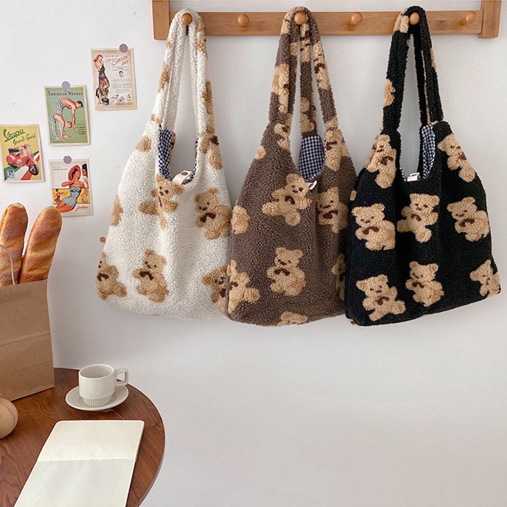 Qqmall Túi Tote Canvas Lông Cừu Dễ Thương Đeo Vai Đi Mua Sắm Cho Nữ
