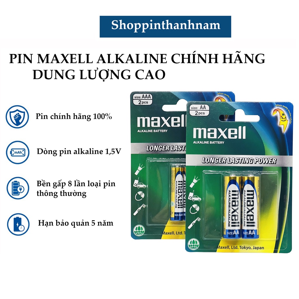 Pin AA / pin AAA Maxell alkaline vỉ 2 viên chính hãng