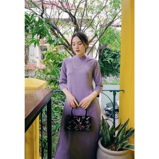 Set Áo Dài Rosemary Lụa Tây tThi Tím Đậm