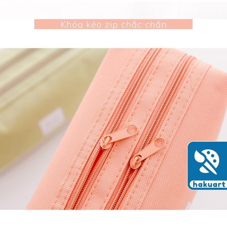 Hộp Bút 2 Ngăn Khóa Zip Vải Bố Canvas Màu Pastel- Hoạ Cụ Hakuart