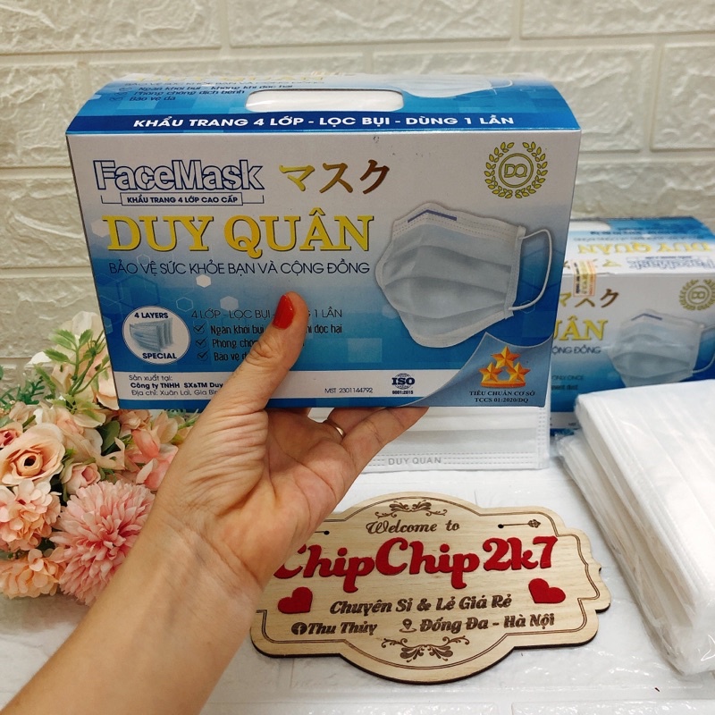 (Sỉ ) Hộp khẩu trang y tế màu trắng 4 lớp kháng khuẩn Duy Quân 50 cái chuẩn