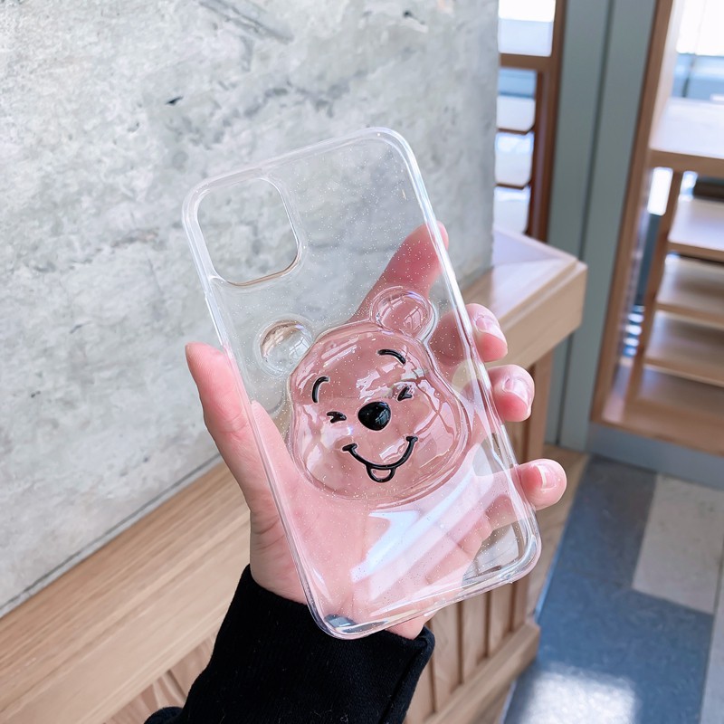 Ốp lưng iphone trong suốt kim tuyến hình gấu phát sáng Pooh 3d cho Iphone 7plus/8plus/x/xr/xs/11/12/pro/max/plus/promax