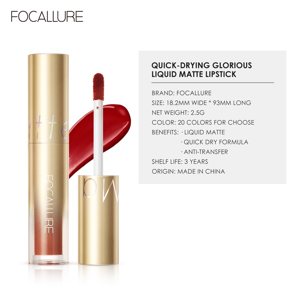 FOCALLURE Air Mist Lip Cream Velvet Silky-Smooth Waterproof Quick-dry Liquid Matt Lipstick 2.5g