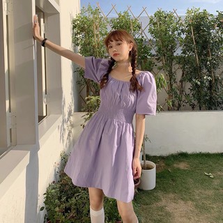 Đầm váy tím bo chun eo ulzzang