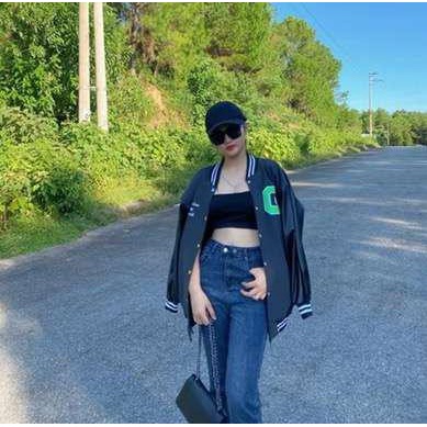 [Có Video+Ảnh Thật] Áo Khoác Bomber Chữ G Xanh Tay Phối Da, Áo Nỉ Cotton Nam Nữ Form Rộng Anne Boutique Mã 258