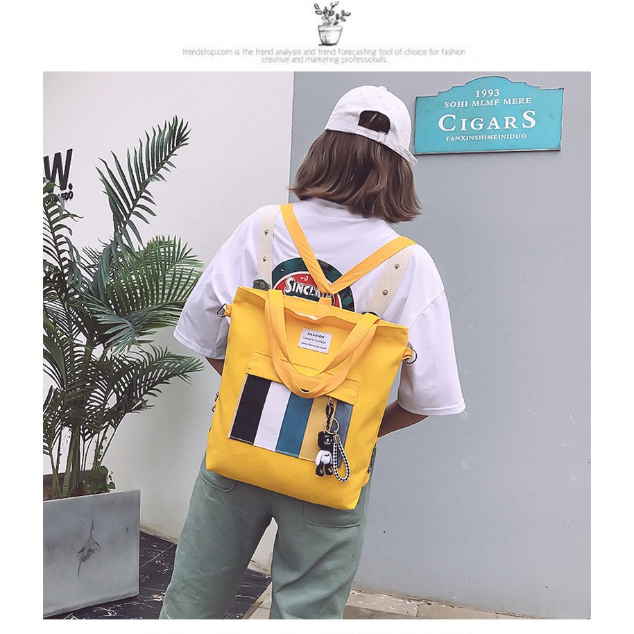 Túi vải bố canvas tote đựng đồ quần áo đeo vai thời trang nhỏ giá rẻ kèm theo con gấu TVCC45