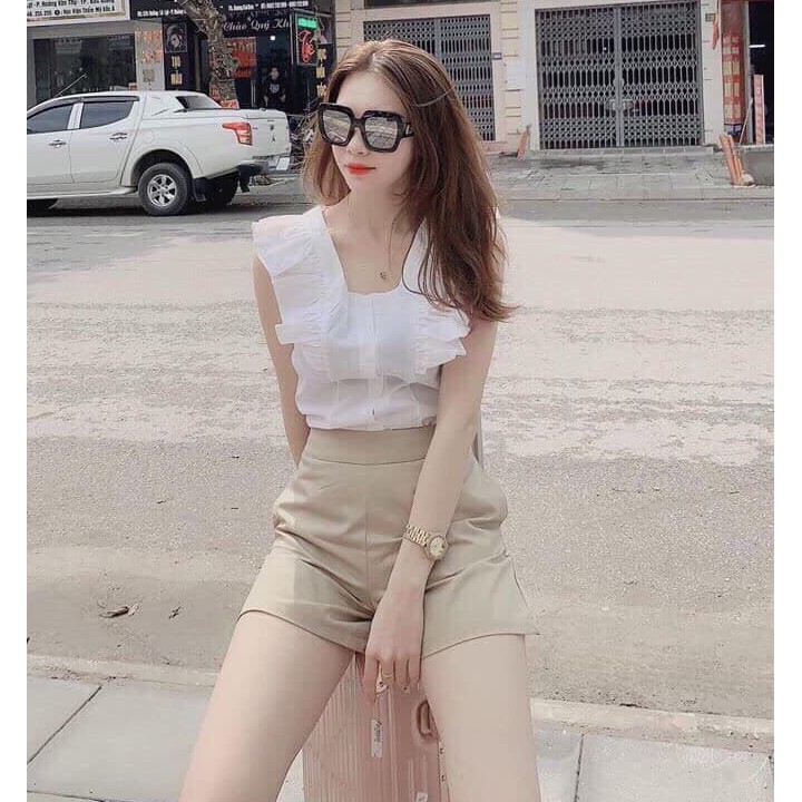 Sét bộ áo trắng tay bèo kèm quần short siêu xinh