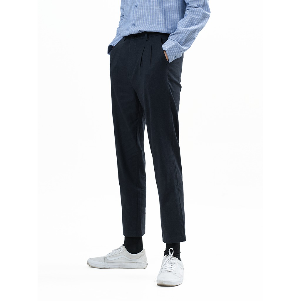 Quần Tây Nam đẹp 4MEN QT002 chất Linen (Đũi) Cao Cấp, Form Loose-Cropped