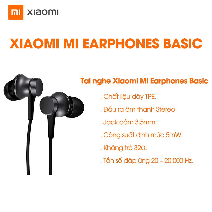 Tai nghe Xiaomi Mi Earphone Basic (Global Version) - Hàng chính hãng - Bảo hàng 6 tháng