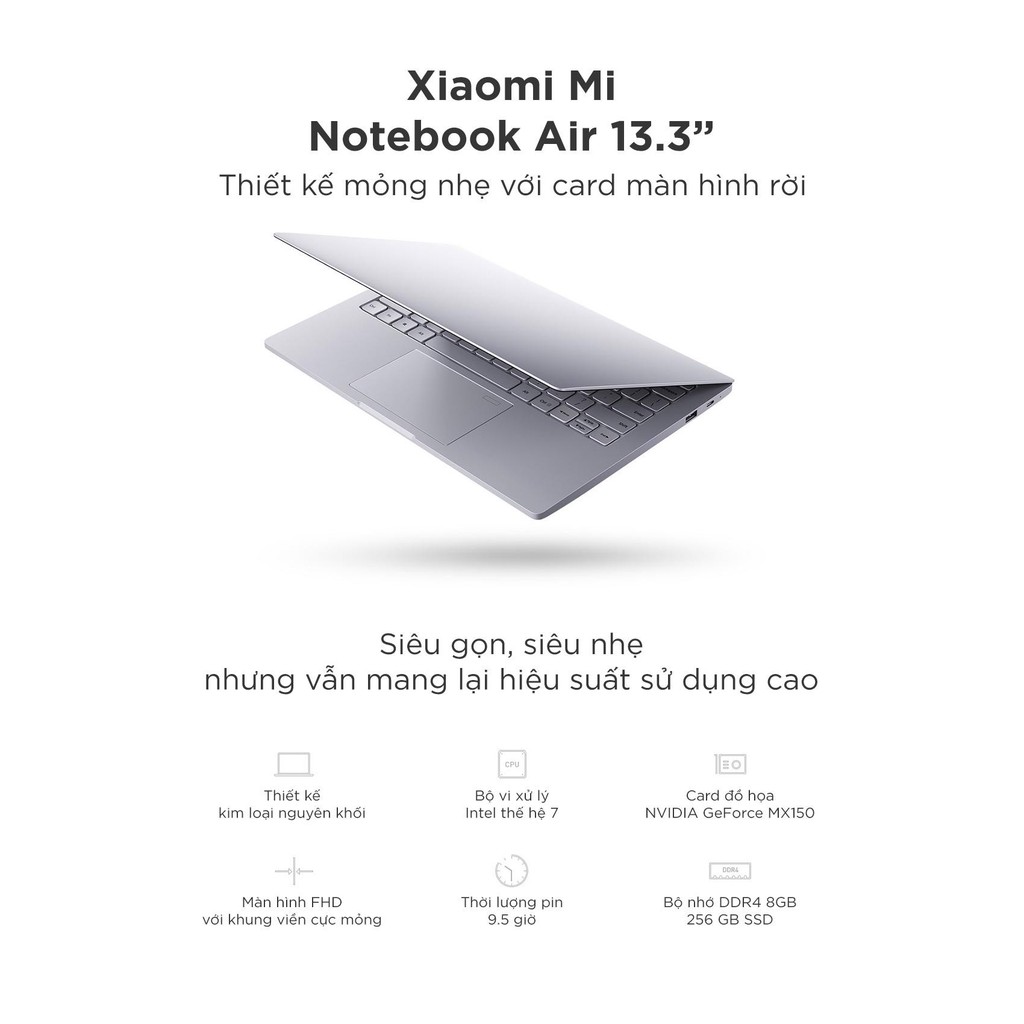 Laptop Xiaomi Mi Notebook Air 13.3 Core i5 7200U, Ram 8GB, SSD 256GB (Màu Silver)