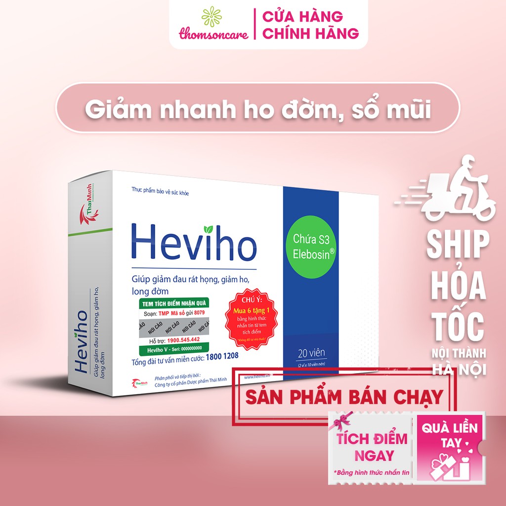 [Mã 66FMCGSALE hoàn 8% xu đơn 500K] Heviho hỗ trợ giảm đau rát họng - Có tem tích điểm chính hãng