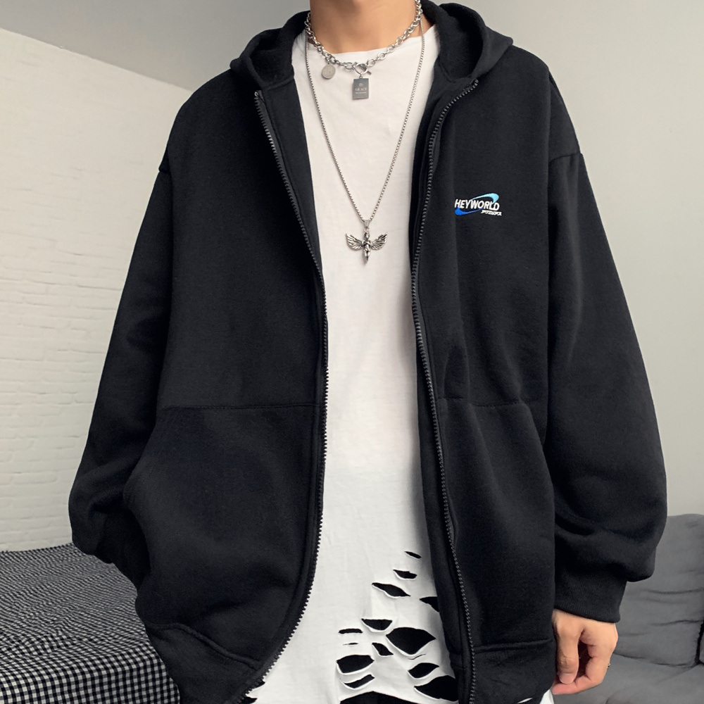 Áo Khoác Hoodie Dáng Rộng Phối Khóa Kéo In Chữ Đơn Giản Phong Cách Harajuku 226782 | BigBuy360 - bigbuy360.vn