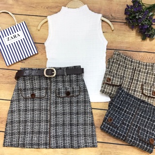 Chân váy dạ kẻ tặng kèm dây đai( rẻ nhất Shopee)