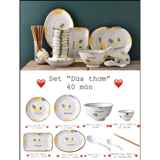 Set bát đĩa hình dứa phong cách Hàn Quốc