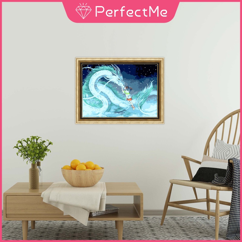 Bộ tranh đính đá 5D họa tiết hoạt hình cô gái/ rồng độc đáo DIY dùng trang trí nhà cửa