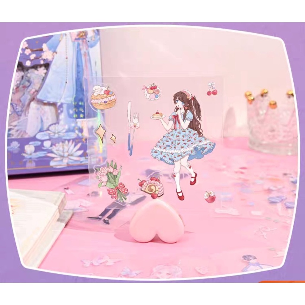💕 Hộp 100 tấm sticker PVC chủ đề Cổ trang Anime trang trí sổ dễ thương