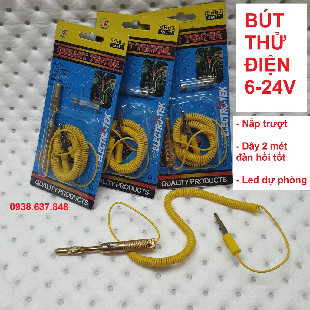 Bút thử điện  DC 6V - 12V - 24V, nắp trượt, bóng led, dây dài 2 mét