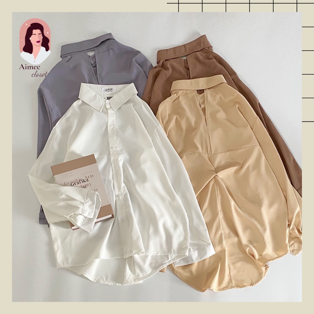 Sơ mi xoắn lưng form rộng Aimee closet (Ảnh thật)