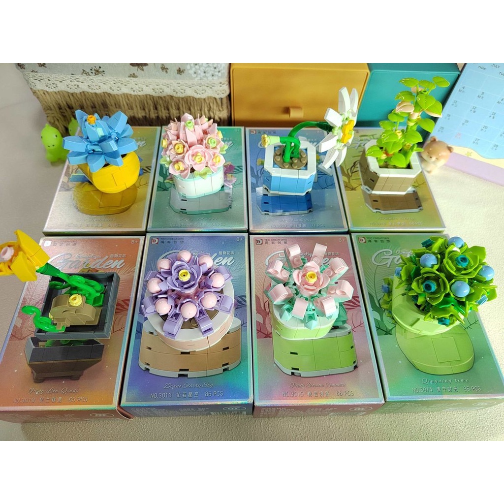 Đồ chơi giáo dục Lắp Ráp mô hình hoa cây mọng nước Dk 3013-3020 Simulation Succulent Flower Botanical