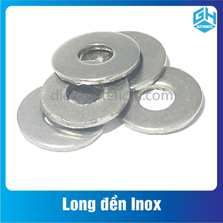 Set 50 con long đền phẳng Inox m3,m4,m5,m6,m8