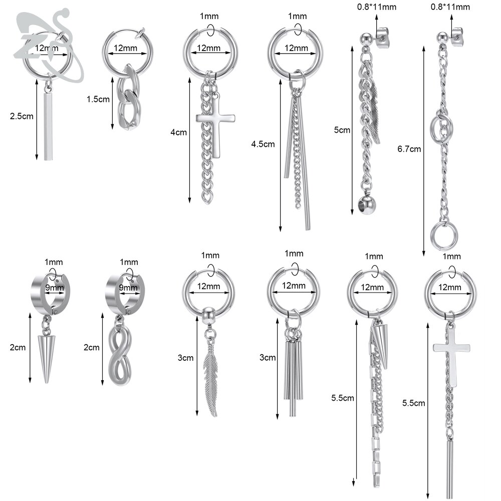 Set 12 Bông Tai Thời Trang Cá Tính Thiết Kế Phong Cách Unisex