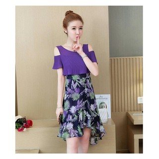 Hàng nhập - ĐẦM RỚT VAI CHÂN VÁY IN HỌA TIẾT LÁ