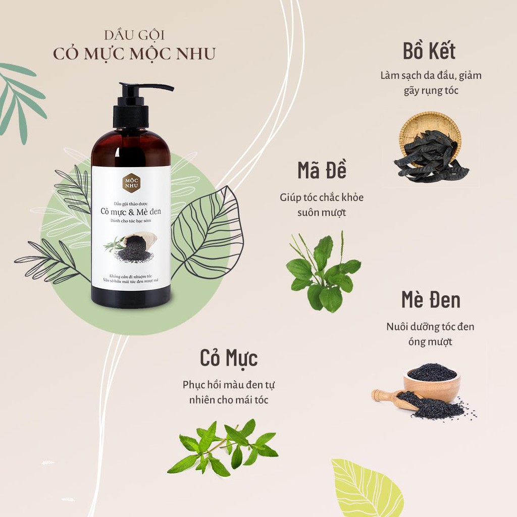 Combo 1 nước gội bồ kết &amp; 1 dầu gội cỏ mực Mộc Nhu (300ml/chai)